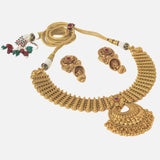 Gold Plated Womens Temple Short Necklace Set with Pair of Earrings