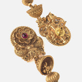 Gold Plated Womens Temple Short Necklace Set with Pair of Earrings