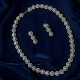 Silver Plated Womens Zircon Short Necklace Set with Pair of Earrings