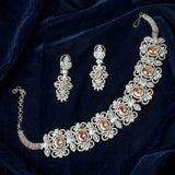 Silver Plated Yellow Womens Zircon Choker Necklace Set with Pair of Earrings