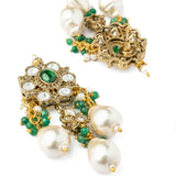 Gold Plated Green Womens Kundan Polki Necklace Set with Pair of Earrings