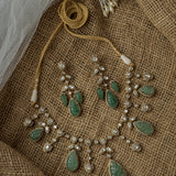 Gold Plated Green Womens Synthetic Stone Necklace Set with Pair of Earrings