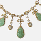 Gold Plated Green Womens Synthetic Stone Necklace Set with Pair of Earrings