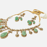 Gold Plated Green Womens Synthetic Stone Necklace Set with Pair of Earrings