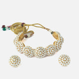Gold Plated White Womens Kundan Choker Necklace Set with Pair of Earrings