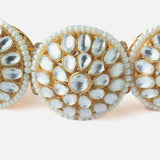 Gold Plated White Womens Kundan Choker Necklace Set with Pair of Earrings