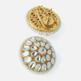 Gold Plated White Womens Kundan Choker Necklace Set with Pair of Earrings