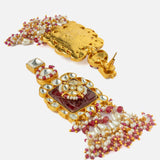 Gold Plated Red Womens Kundan Polki Necklace Set with Pair of Earrings