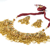 Gold Plated Green Womens Synthetic Stone Necklace Set with Pair of Earrings