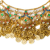 Gold Plated Green Womens Synthetic Stone Necklace Set with Pair of Earrings