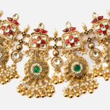 Gold Plated Green Womens Kundan Polki Necklace Set with Pair of Earrings