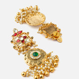 Gold Plated Green Womens Kundan Polki Necklace Set with Pair of Earrings