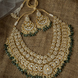 Gold Plated Green Womens Kundan Polki Necklace Set with Pair of Earrings