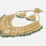 Gold Plated Green Womens Kundan Polki Necklace Set with Pair of Earrings