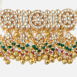 Gold Plated Green Womens Kundan Polki Necklace Set with Pair of Earrings