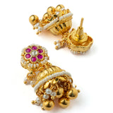 Gold Plated Pink Womens Synthetic Stone Necklace Set with Pair of Earrings