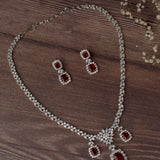 Zia Silver Plated Red Womens Short Necklace Set with Pair of Earrings