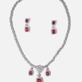 Zia Silver Plated Red Womens Short Necklace Set with Pair of Earrings
