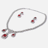 Zia Silver Plated Red Womens Short Necklace Set with Pair of Earrings