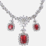 Zia Silver Plated Red Womens Short Necklace Set with Pair of Earrings