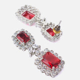 Zia Silver Plated Red Womens Short Necklace Set with Pair of Earrings