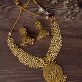 Saadgi Gold Plated White Womens Short Necklace Set with Pair of Earrings