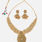 Saadgi Gold Plated White Womens Short Necklace Set with Pair of Earrings