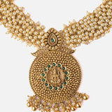 Saadgi Gold Plated White Womens Short Necklace Set with Pair of Earrings