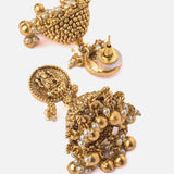 Saadgi Gold Plated White Womens Short Necklace Set with Pair of Earrings