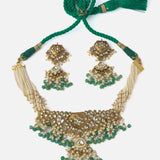 Gold Plated Green Womens Choker Necklace Set with Pair of Earrings