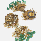 Gold Plated Green Womens Choker Necklace Set with Pair of Earrings