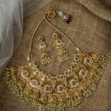Gold Plated Multicolored Womens Kundan Polki Necklace Set with Pair of Earrings