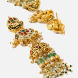 Gold Plated Multicolored Womens Kundan Polki Necklace Set with Pair of Earrings