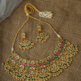 Gold Plated Multicolored Womens Kundan, Polki Necklace Set with Pair of Earrings
