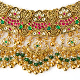 Gold Plated Multicolored Womens Kundan, Polki Necklace Set with Pair of Earrings