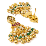Gold Plated Multicolored Womens Kundan, Polki Necklace Set with Pair of Earrings