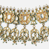 Saadgi Gold Plated Green Womens Short Necklace Set with Pair of Earrings
