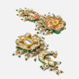 Saadgi Gold Plated Green Womens Short Necklace Set with Pair of Earrings