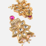 Saadgi Gold Plated Red Womens Short Necklace Set with Pair of Earrings