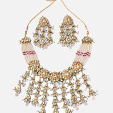 Saadgi Gold Plated Green Womens Choker Necklace Set with Pair of Earrings