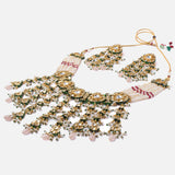 Saadgi Gold Plated Green Womens Choker Necklace Set with Pair of Earrings