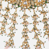 Saadgi Gold Plated Green Womens Choker Necklace Set with Pair of Earrings