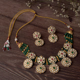 Saadgi Gold Plated Green Womens Choker Necklace Set with Pair of Earrings