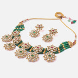 Saadgi Gold Plated Green Womens Choker Necklace Set with Pair of Earrings