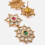 Saadgi Gold Plated Green Womens Choker Necklace Set with Pair of Earrings