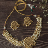 Gold Plated White Womens Pearl Short Necklace Set with Pair of Earrings