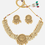 Gold Plated White Womens Pearl Short Necklace Set with Pair of Earrings