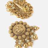 Gold Plated White Womens Pearl Short Necklace Set with Pair of Earrings