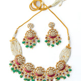 Gold Plated Multicolored Womens Kundan, Polki Necklace Set with Pair of Earrings