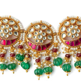 Gold Plated Multicolored Womens Kundan, Polki Necklace Set with Pair of Earrings